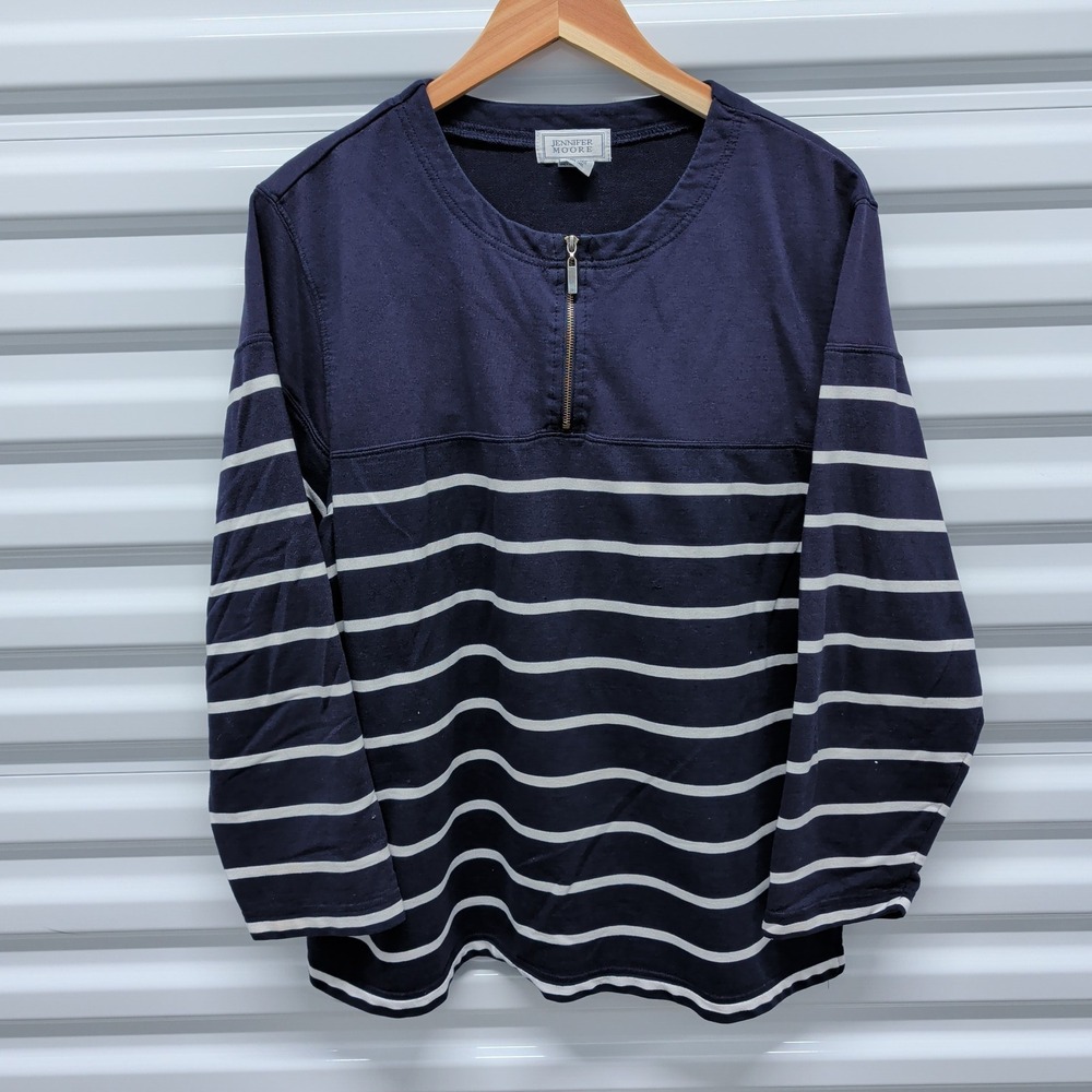 Jennifer Moore Size XL Womens Navy Blue White Striped Quarter Zip Sweatshirt — photo 3